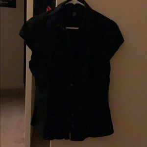 Short sleeved black button up blouse